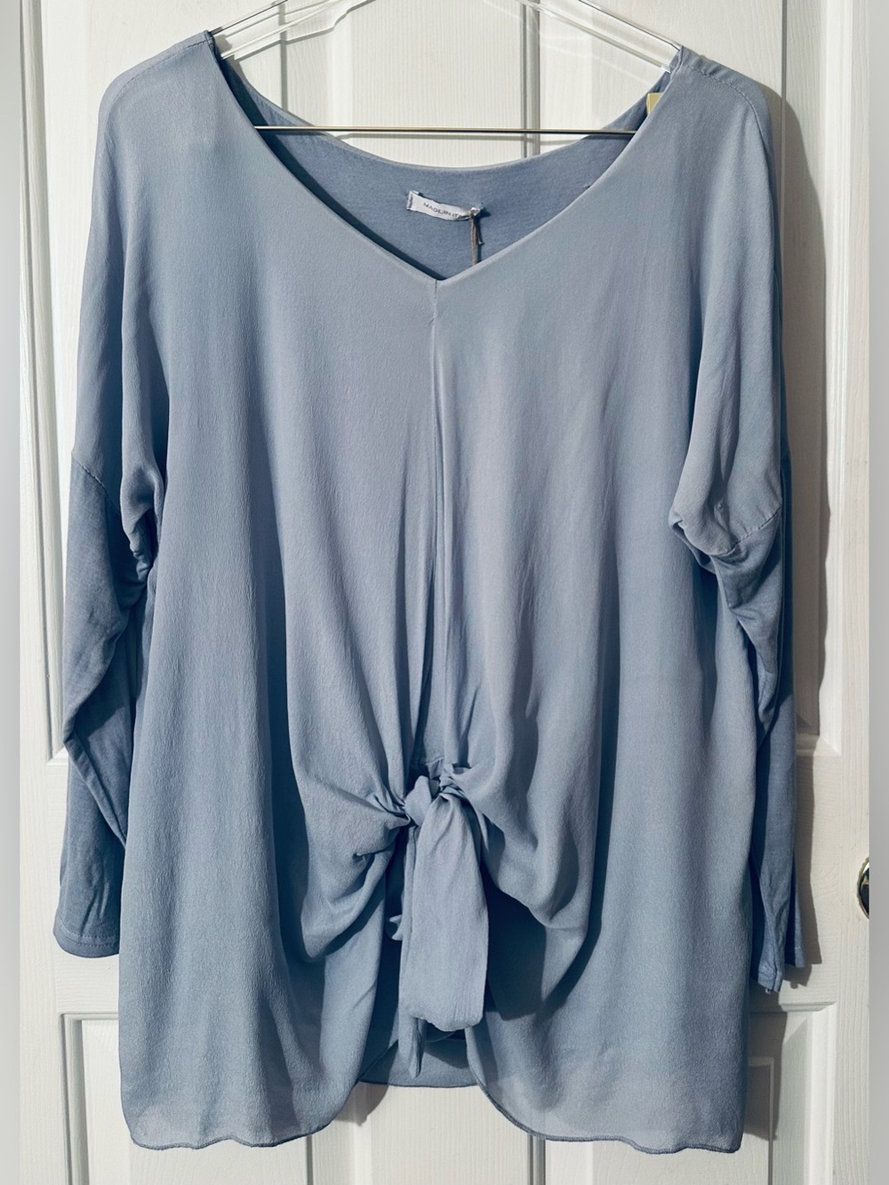 Cobblestone Living MADE ITALY Silk Blue Front Draped Tunic Top Oversize One Size
